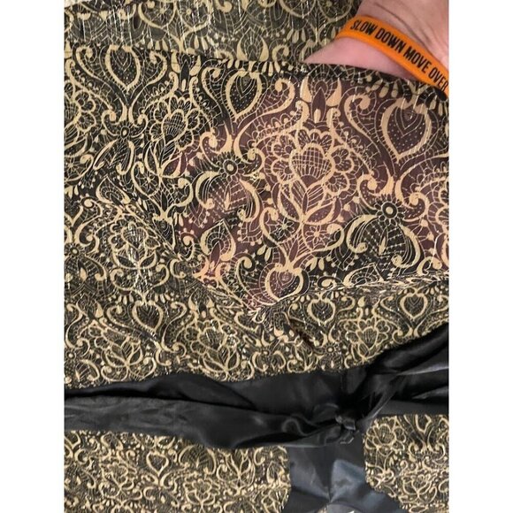 VINTAGE Boxy Apostrophe Printed Kimono Top Women's sz  20-22W gold and black she - Picture 5 of 14